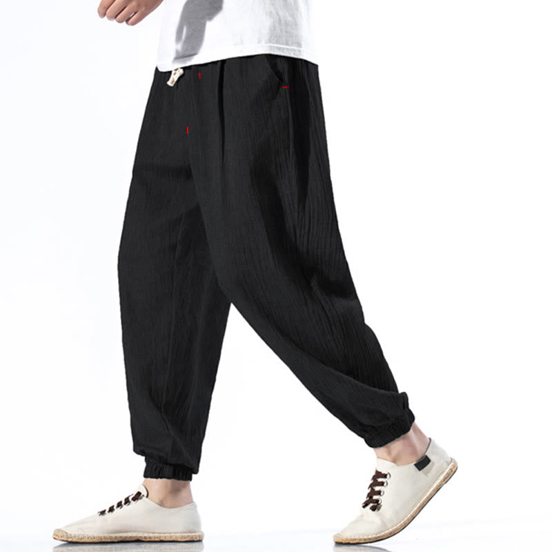 Buddha Stonesカジュアル 無地 ドローストリング リネン メンズ パンツ ポケット付き - image 12