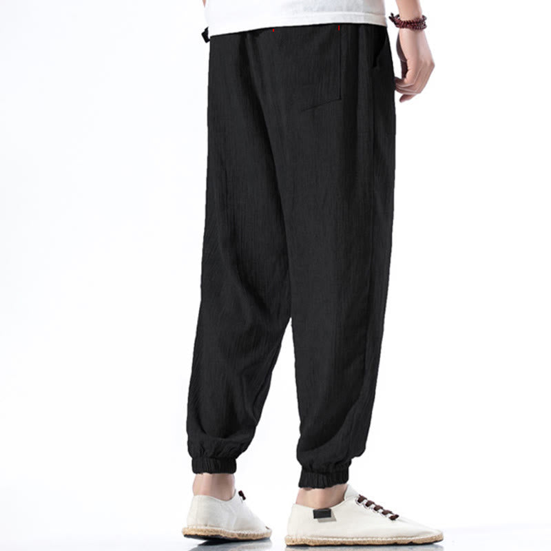 Buddha Stonesカジュアル 無地 ドローストリング リネン メンズ パンツ ポケット付き - image 14