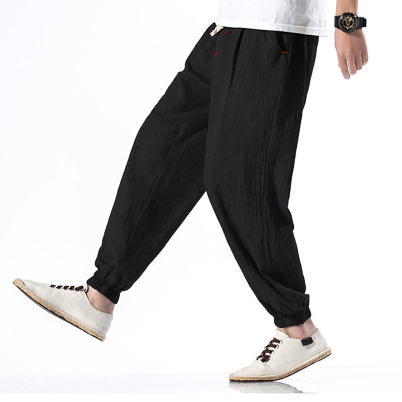 Buddha Stonesカジュアル 無地 ドローストリング リネン メンズ パンツ ポケット付き - image 15