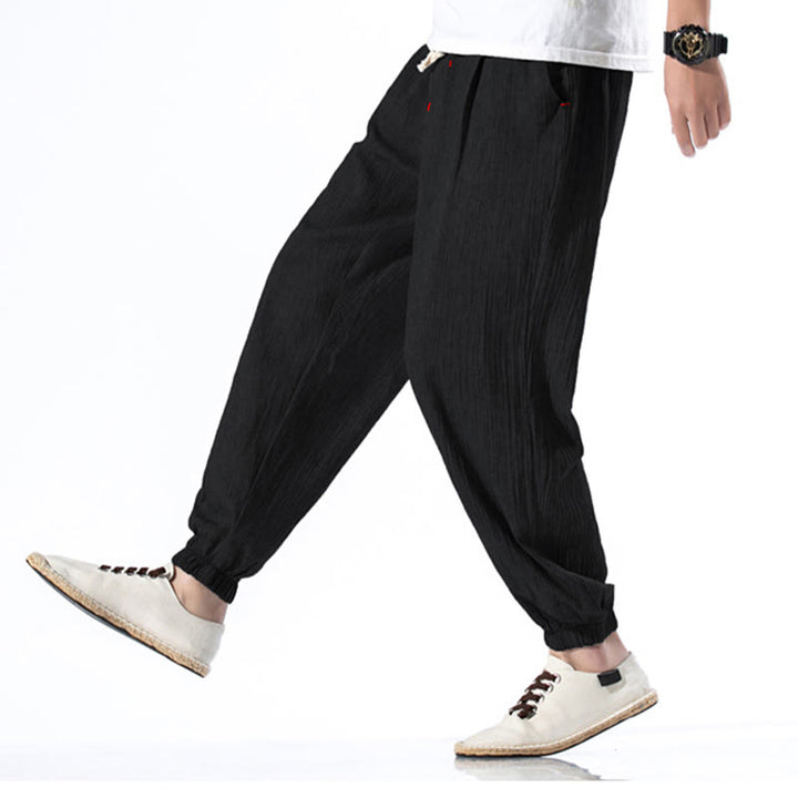 Buddha Stonesカジュアル 無地 ドローストリング リネン メンズ パンツ ポケット付き - image 15