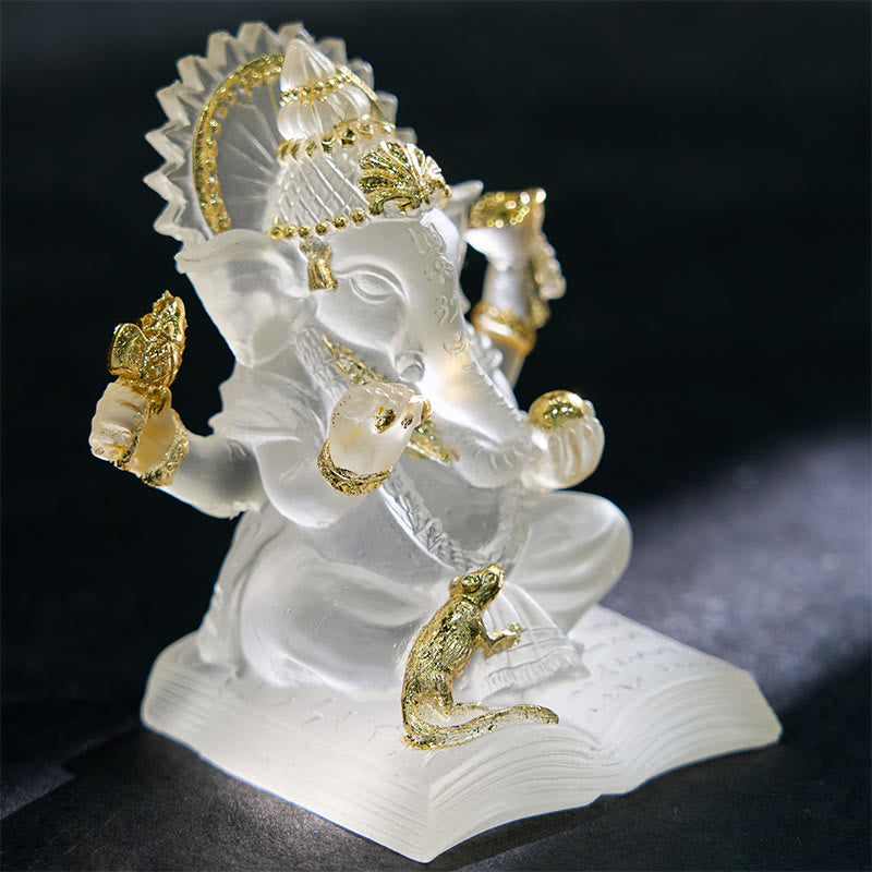 Buddha Stones透明ホワイト ガネーシャ ガンパティ 象像 守護 家庭用樹脂製装飾 - image 1