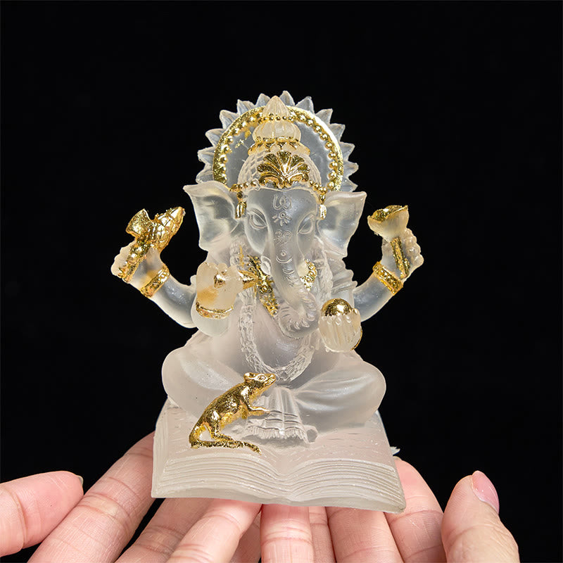 Buddha Stones透明ホワイト ガネーシャ ガンパティ 象像 守護 家庭用樹脂製装飾 - image 4