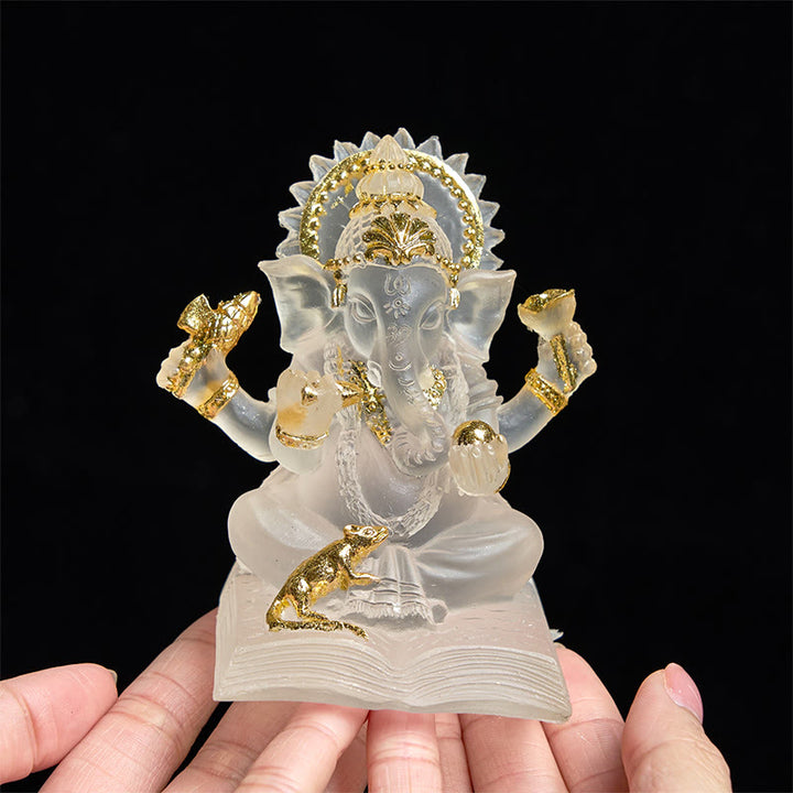 Buddha Stones透明ホワイト ガネーシャ ガンパティ 象像 守護 家庭用樹脂製装飾 - image 4