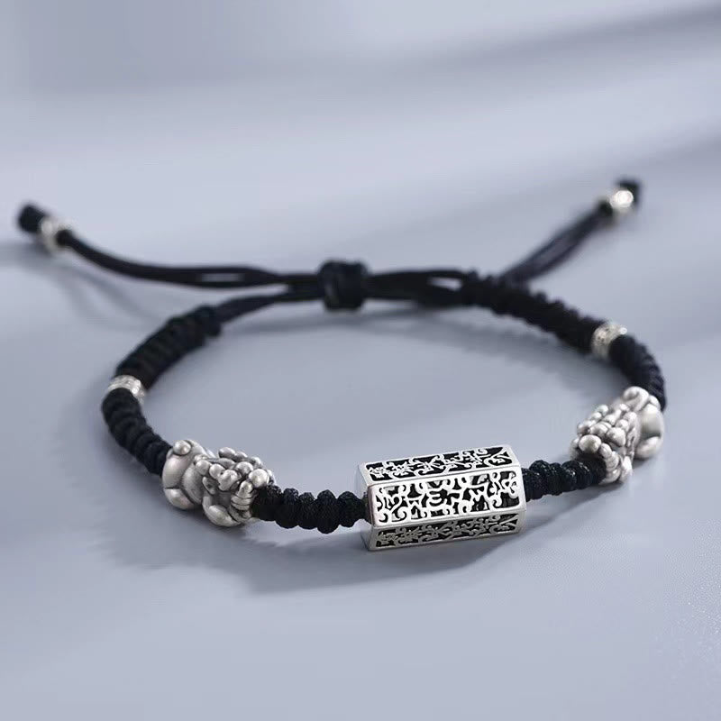 Buddha Stonesチベット黒紐 銅製オーム・マニ・パドメ・フムPiXiu編み込みブレスレット