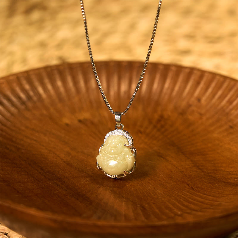 Buddha Stones天然和田翡翠 笑い仏 豊穣のネックレスペンダント - 和田玉（豊かさ♥豊穣） - image 1