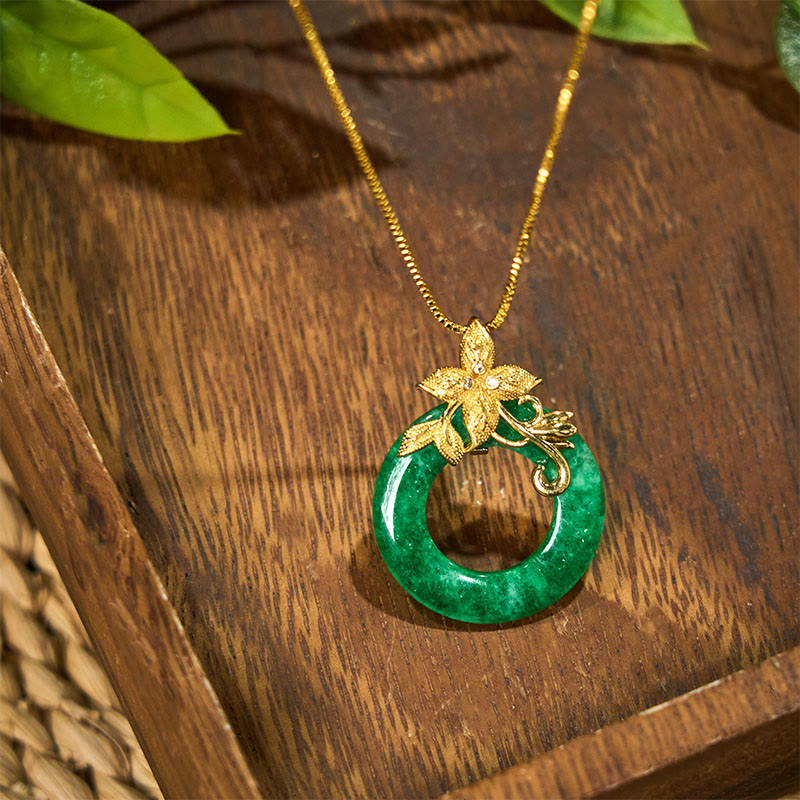 Buddha Stonesシアン翡翠 平和バックル 合金 花 癒し 幸運 ネックレス ペンダント