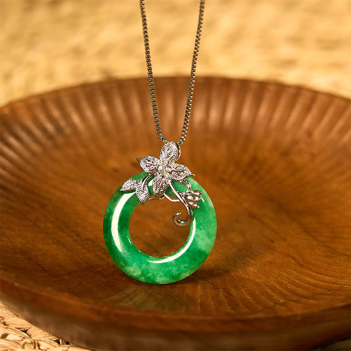 Buddha Stonesシアン翡翠 平和バックル 合金 花 癒し 幸運 ネックレス ペンダント
