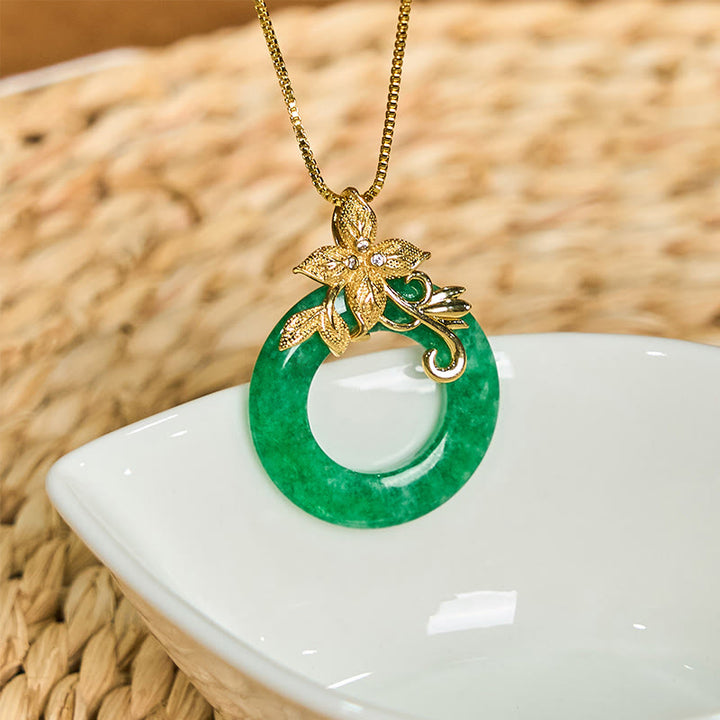 Buddha Stonesシアン翡翠 平和バックル 合金 花 癒し 幸運 ネックレス ペンダント