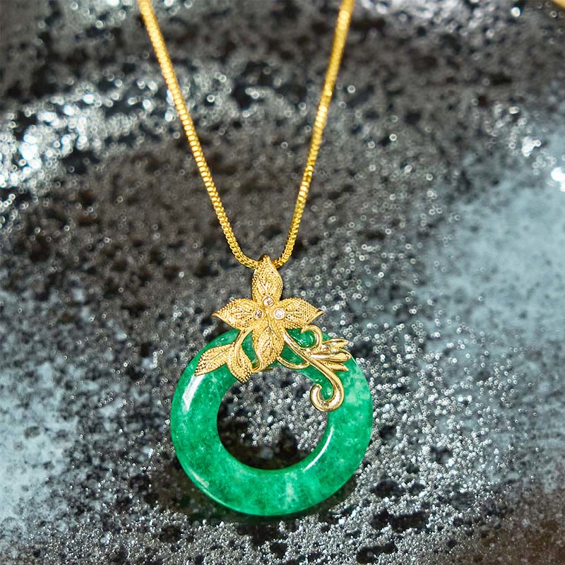 Buddha Stonesシアン翡翠 平和バックル 合金 花 癒し 幸運 ネックレス ペンダント