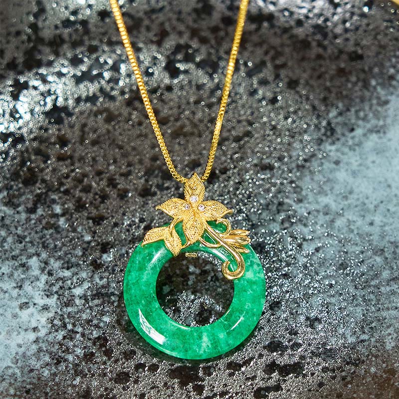 Buddha Stonesシアン翡翠 平和バックル 合金 花 癒し 幸運 ネックレス ペンダント