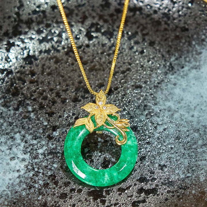 Buddha Stonesシアン翡翠 平和バックル 合金 花 癒し 幸運 ネックレス ペンダント