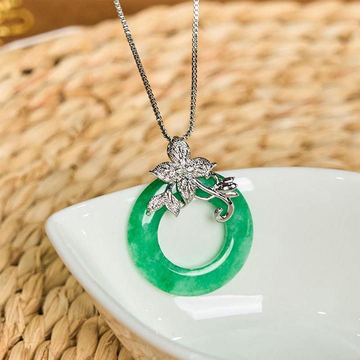 Buddha Stonesシアン翡翠 平和バックル 合金 花 癒し 幸運 ネックレス ペンダント
