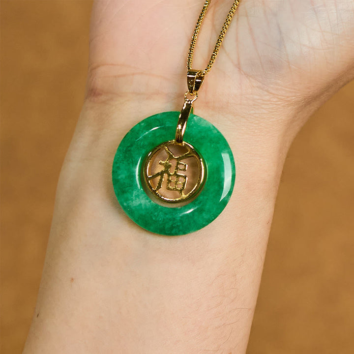 Buddha Stonesシアン翡翠 フーキャラクター 平和バックル ヒーリング 幸運 ネックレス ペンダント