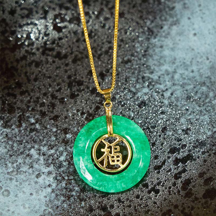 Buddha Stonesシアン翡翠 フーキャラクター 平和バックル ヒーリング 幸運 ネックレス ペンダント