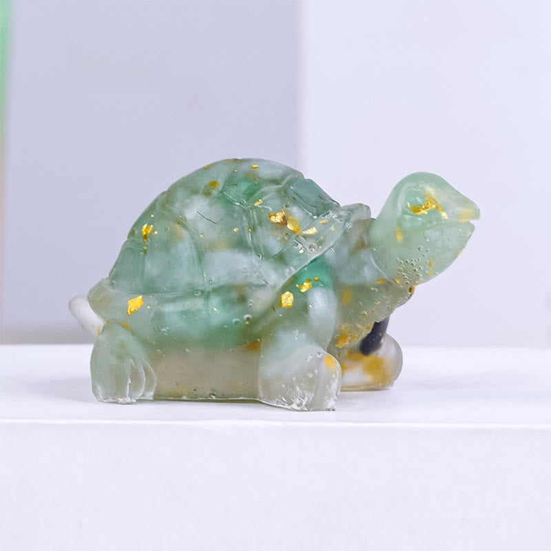 Buddha Stones ドリップ樹脂加工 天然水晶砂利使用 小亀のインテリア装飾像 - グリーンアベンチュリン - image 7