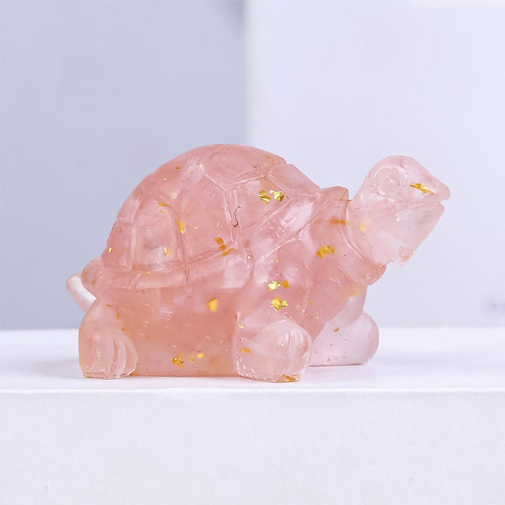 Buddha Stones ドリップ樹脂加工 天然水晶砂利使用 小亀のインテリア装飾像 - ピンククリスタル - image 5