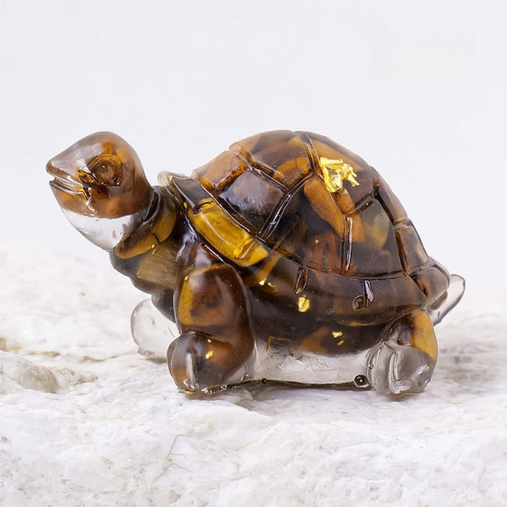 Buddha Stones ドリップ樹脂加工 天然水晶砂利使用 小亀のインテリア装飾像 - タイガーアイ - image 17