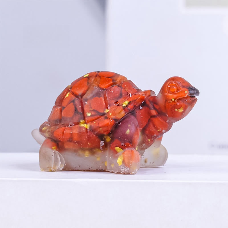 Buddha Stones ドリップ樹脂加工 天然水晶砂利使用 小亀のインテリア装飾像 - レッドジャスパー - image 11