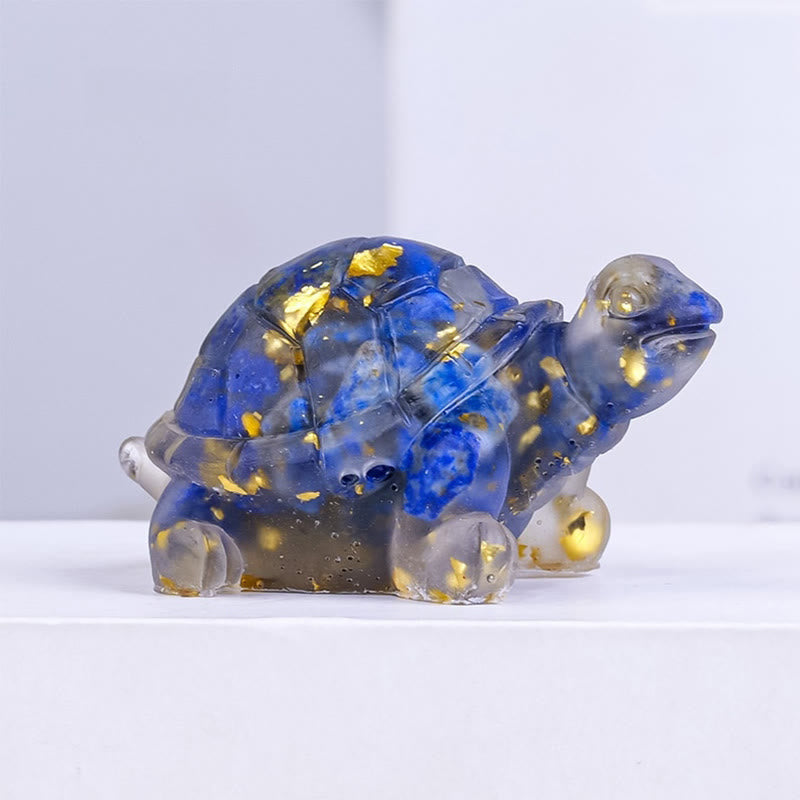 Buddha Stones ドリップ樹脂加工 天然水晶砂利使用 小亀のインテリア装飾像 - ラズライト - image 9