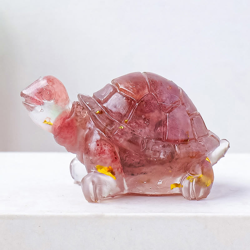 Buddha Stones ドリップ樹脂加工 天然水晶砂利使用 小亀のインテリア装飾像 - ストロベリークォーツ - image 20