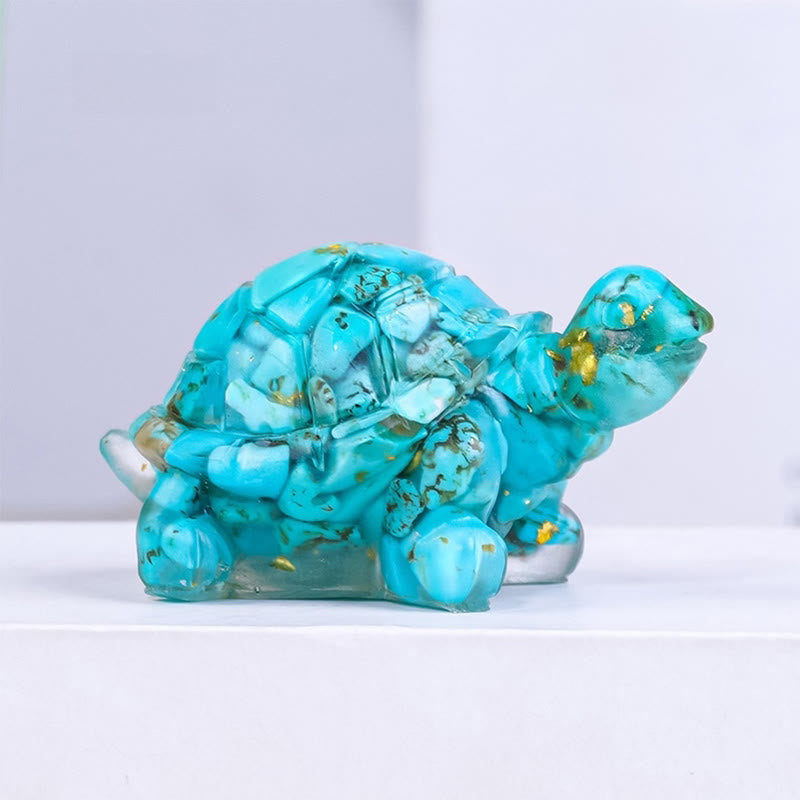 Buddha Stones ドリップ樹脂加工 天然水晶砂利使用 小亀のインテリア装飾像 - ターコイズ - image 13