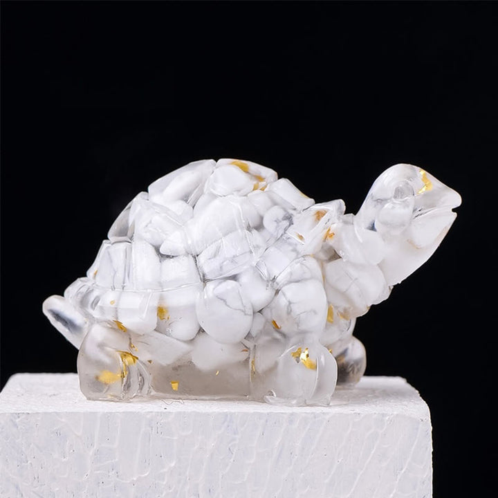 Buddha Stones ドリップ樹脂加工 天然水晶砂利使用 小亀のインテリア装飾像 - ホワイトターコイズ - image 15