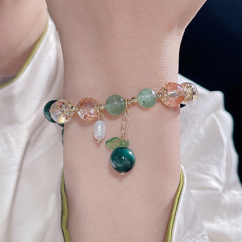Buddha Stones天然グリーンタイガーアイビーズ グリーンリーフ ポジティブブレスレット