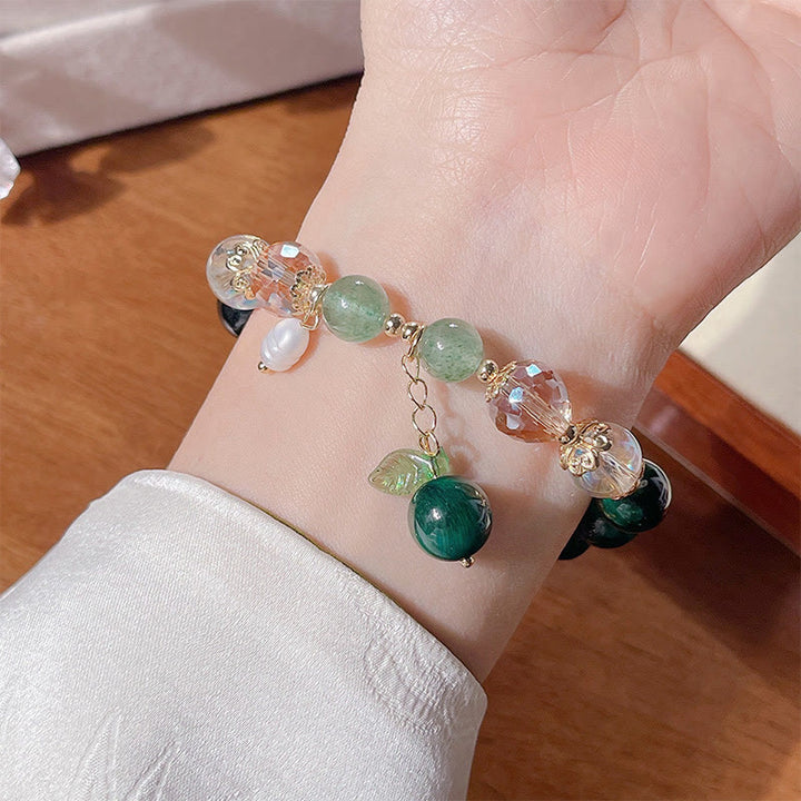 Buddha Stones天然グリーンタイガーアイビーズ グリーンリーフ ポジティブブレスレット
