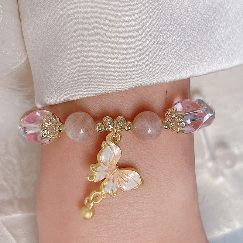Buddha Stones天然アメジスト サンストーン バタフライ ピース ブレスレット