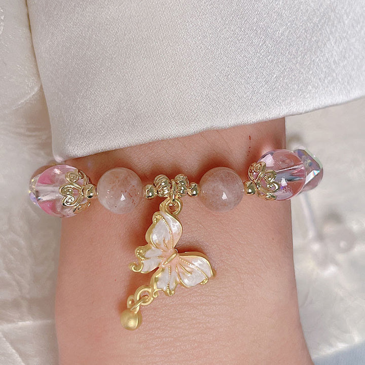 Buddha Stones天然アメジスト サンストーン バタフライ ピース ブレスレット