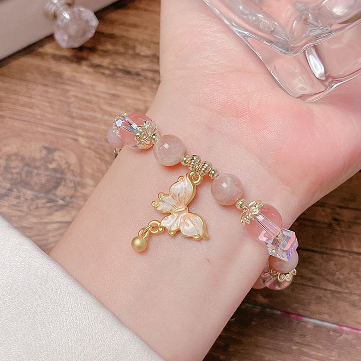 Buddha Stones天然アメジスト サンストーン バタフライ ピース ブレスレット