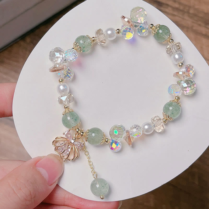 Buddha Stones天然ストロベリークォーツ パールシェル ポジティブブレスレット