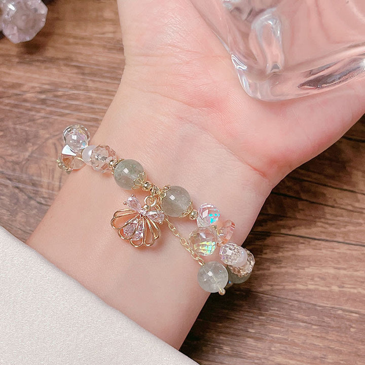 Buddha Stones天然ストロベリークォーツ パールシェル ポジティブブレスレット