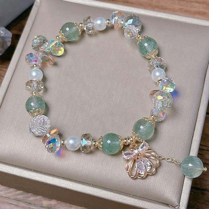 Buddha Stones天然ストロベリークォーツ パールシェル ポジティブブレスレット