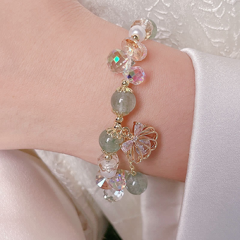 Buddha Stones天然ストロベリークォーツ パールシェル ポジティブブレスレット
