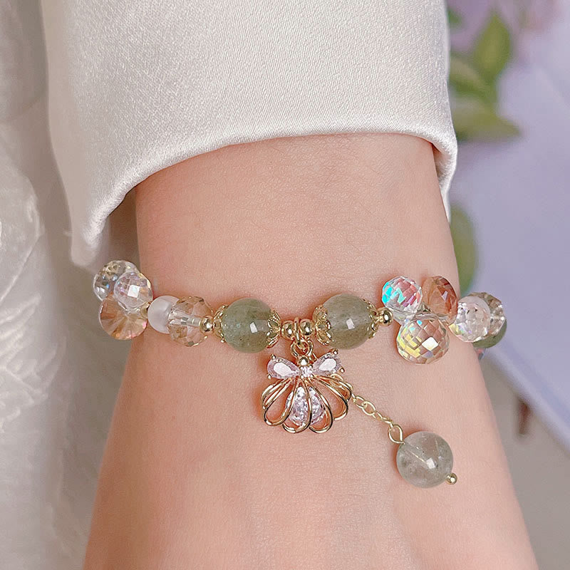 Buddha Stones天然ストロベリークォーツ パールシェル ポジティブブレスレット