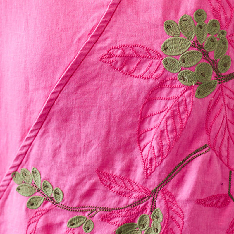 Buddha Stones夏 カジュアル エスニック 刺繍 花 レースアップ 半袖 Vネック コットン リネン レディース Tシャツ - image 29