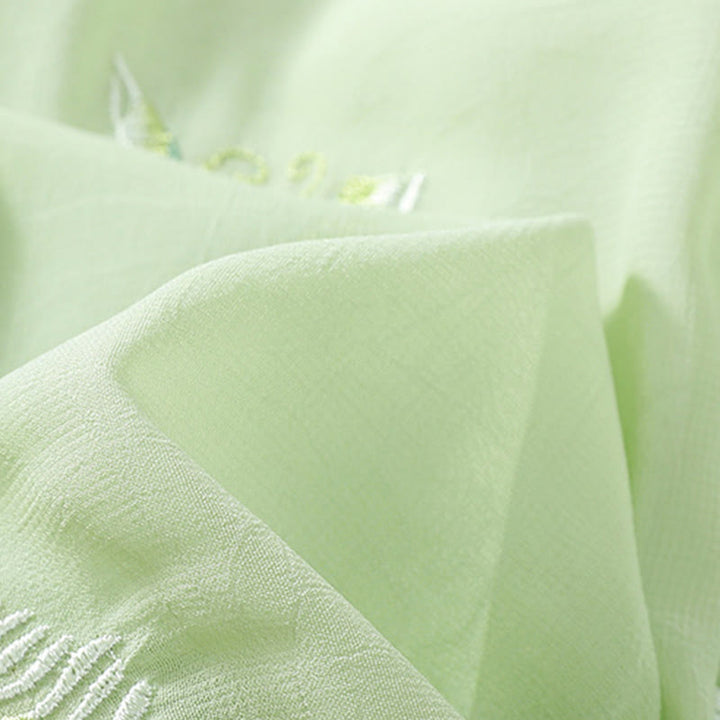 Buddha Stones刺繍植物花半袖無地フロッグボタンスタンドカラーレディースシャツ - image 9