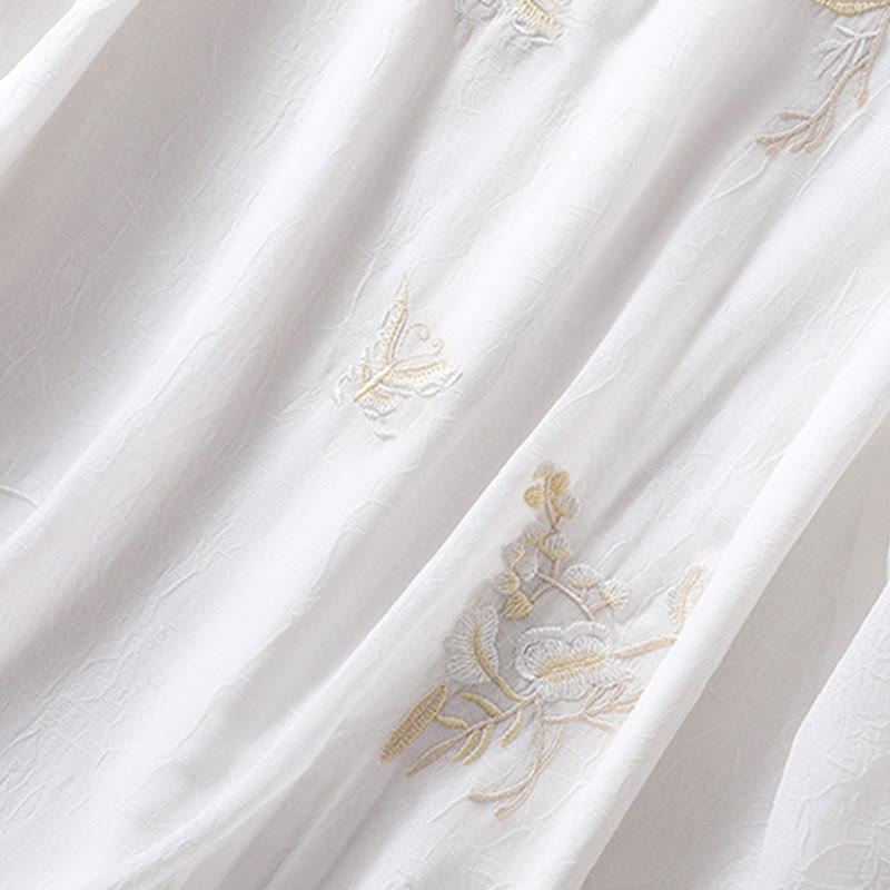 Buddha Stones刺繍植物花半袖無地フロッグボタンスタンドカラーレディースシャツ - image 14