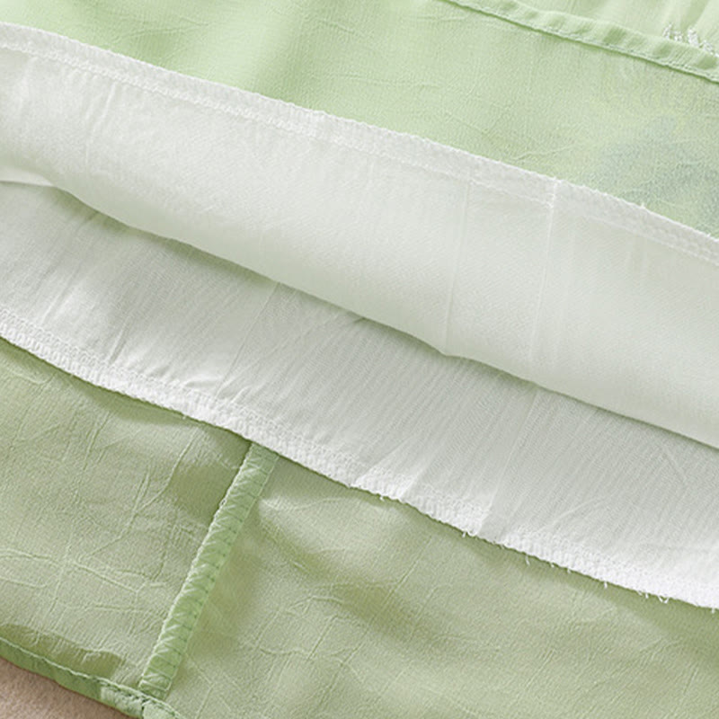 Buddha Stones刺繍植物花半袖無地フロッグボタンスタンドカラーレディースシャツ - image 8