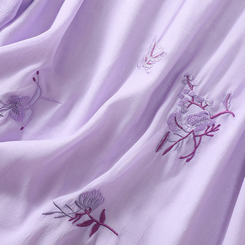 Buddha Stones刺繍植物花半袖無地フロッグボタンスタンドカラーレディースシャツ - image 23