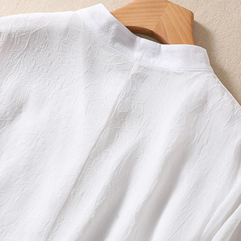 Buddha Stones刺繍植物花半袖無地フロッグボタンスタンドカラーレディースシャツ - image 13