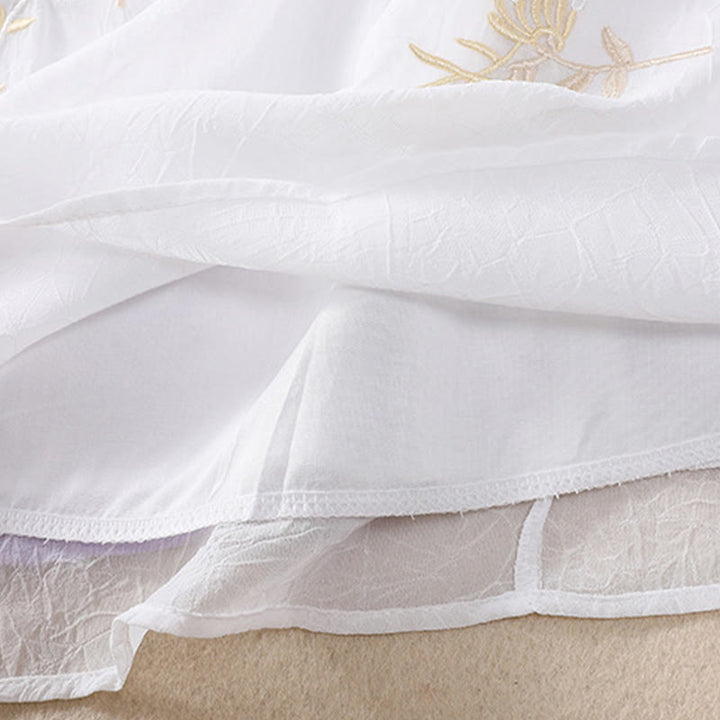 Buddha Stones刺繍植物花半袖無地フロッグボタンスタンドカラーレディースシャツ - image 17