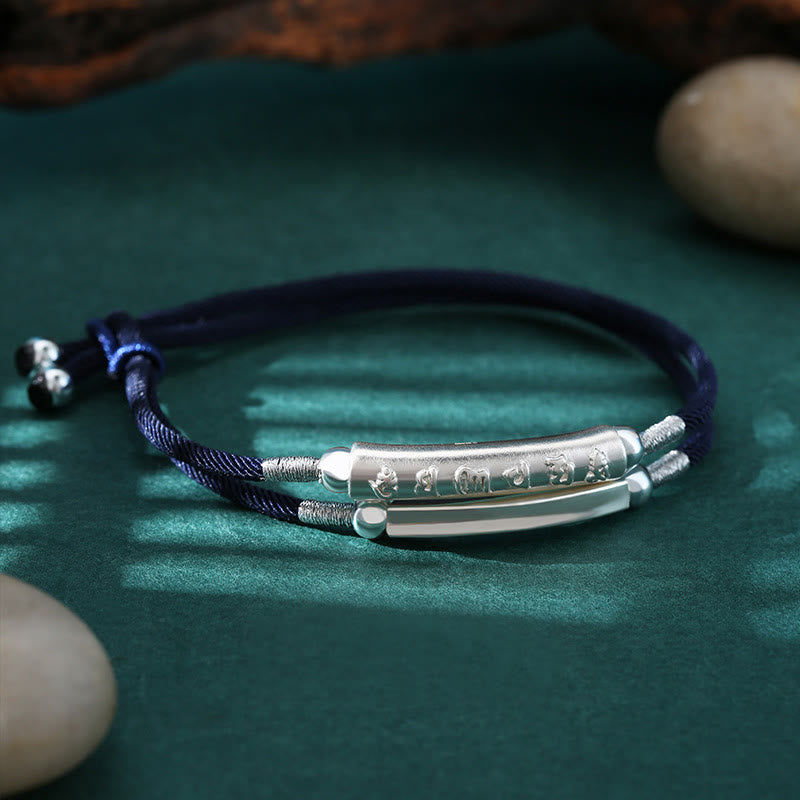Buddha Stonesドラゴンノットスターリングシルバーオーム・マニ・パドメ・フムダブルハンド編みブレスレット