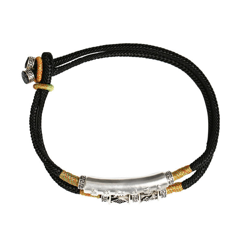 Buddha Stonesドラゴンノットスターリングシルバーオーム・マニ・パドメ・フムダブルハンド編みブレスレット