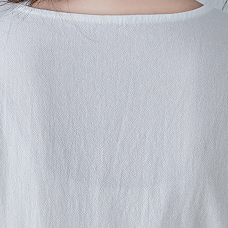 Buddha Stonesカジュアル ボヘミア 刺繍 花柄 シンプルデザイン 七分袖 Vネック コットンリネン マキシドレス - image 10