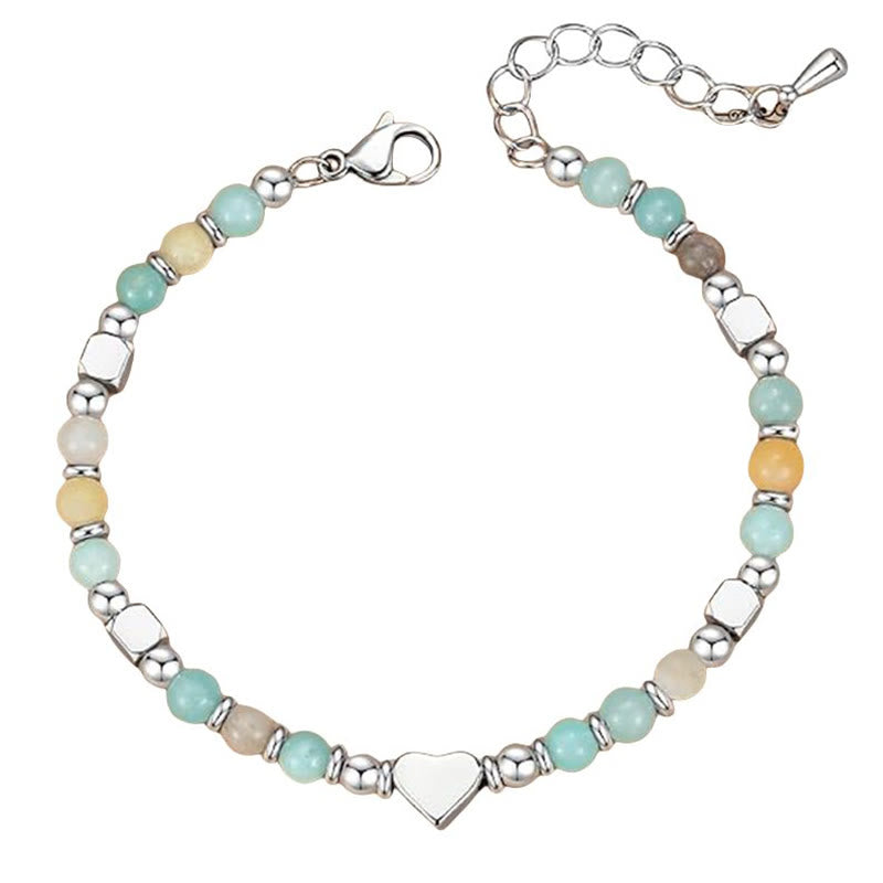 Buddha Stones天然石 アマゾナイト アメジスト ラズライト ラピスラズリ ローズクォーツ ハート ポジティブバランス ブレスレット - image 4