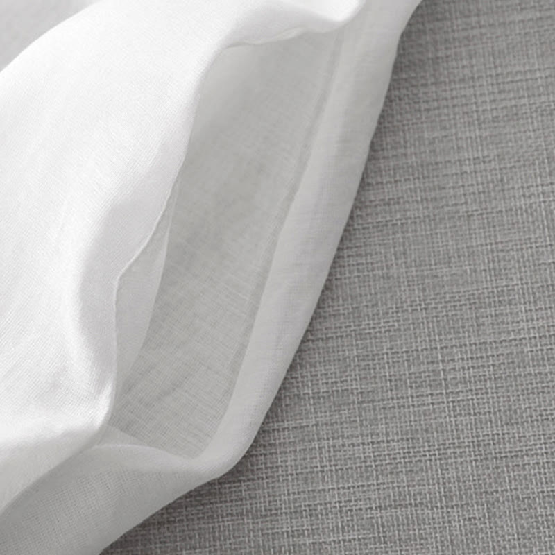 Buddha Stones夏 ホワイト ピュアカラー 刺繍 リーフ フラワー Vネック 半袖 ミディドレス ポケット付き - image 8