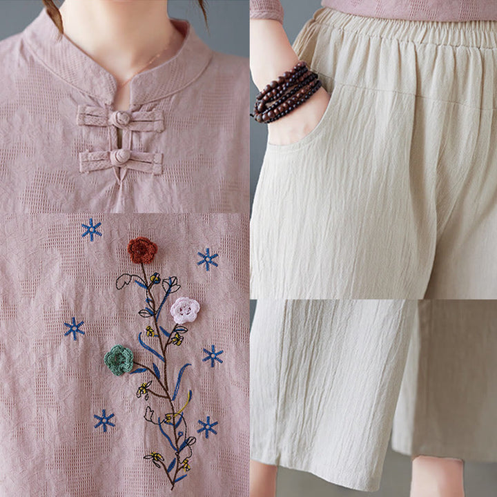 Buddha Stonesヴィンテージ サマー 立体花刺繍 七分袖 フロッグボタン コットンリネン レディース シャツ - image 15