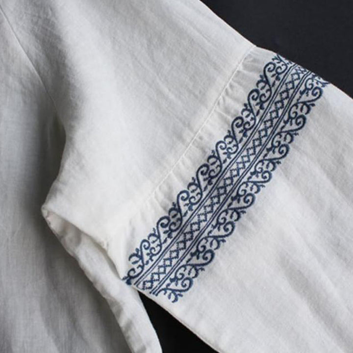 Buddha Stonesエスニック刺繍ボヘミアン柄長袖クルーネックレディースシャツ - image 5